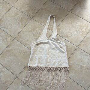 VENUS Cream Fringe Halter Top